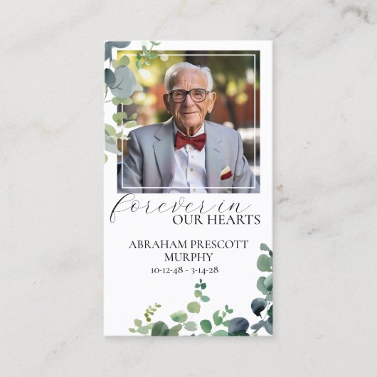 Carte de prière commémorative Eucalyptus (Devant)