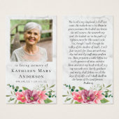 Carte de prière commémorative | Fleurs roses (Devant & derrière)