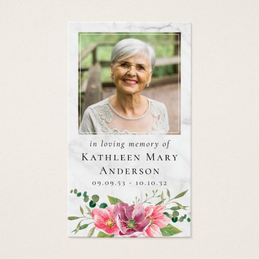 Carte de prière commémorative | Fleurs roses (Devant)