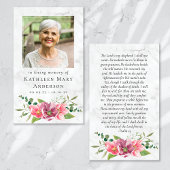 Carte de prière commémorative | Fleurs roses
