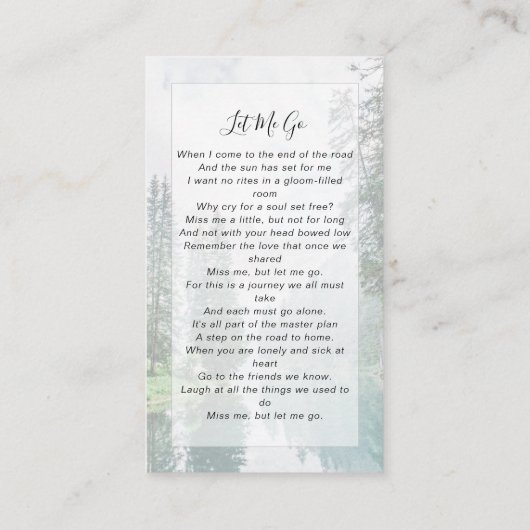 Carte de prière commémorative | Forêt (Dos)