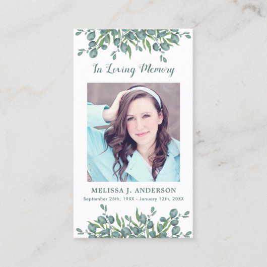 Carte de prière commémorative Funérailles Eucalypt (Devant)