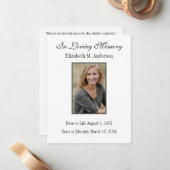 Carte de prière commémorative funéraire catholique (Devant/Arrière en situation)