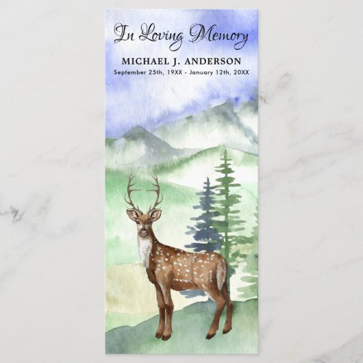 Carte de prière commémorative funéraire Cerf de bo (Devant)