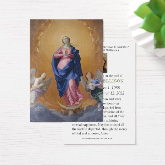 Carte de prière commémorative Immaculée Conception (Bureau)