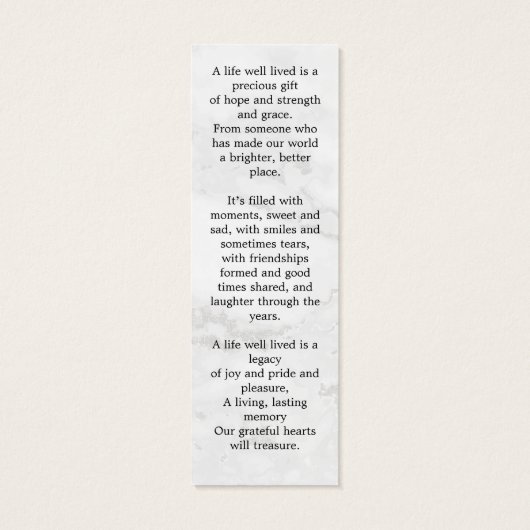 Carte de prière commémorative moderne Signet funér (Dos)
