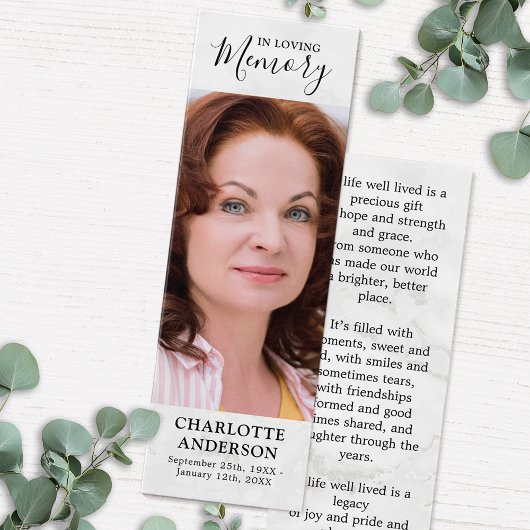 Carte de prière commémorative moderne Signet funér