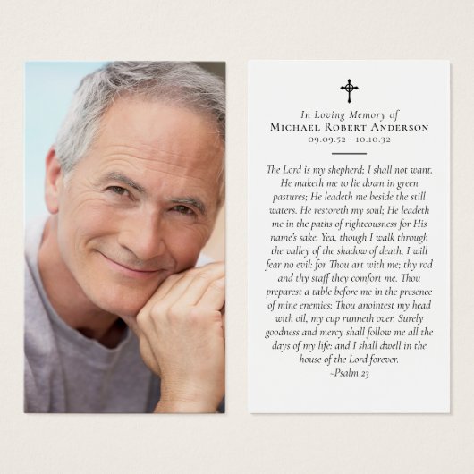 Carte de prière commémorative photo complète (Devant & derrière)