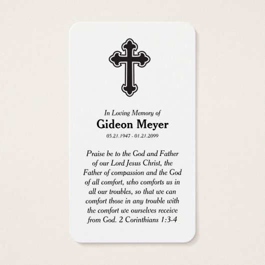 Carte de prière commémorative photo complète (Dos)