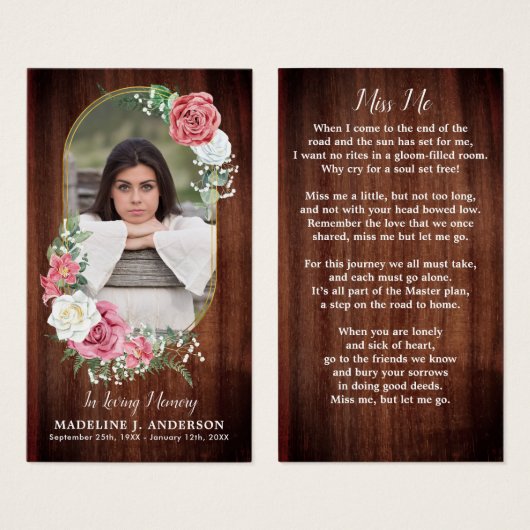 Carte de prière commémorative Photo Pays Funéraill (Devant & derrière)