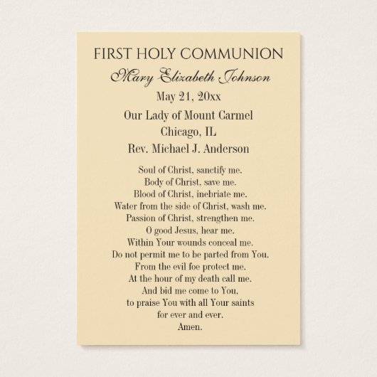 Carte de prière commémorative pour la première com (Dos)