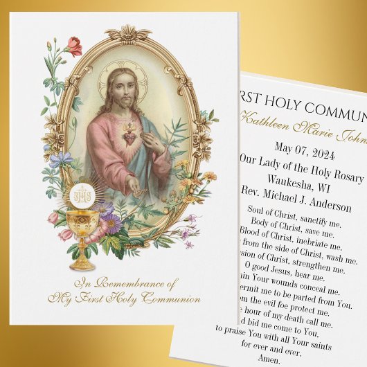 Carte de prière commémorative pour la première com
