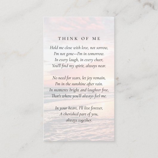 Carte de prière commémorative pour les funérailles (Dos)