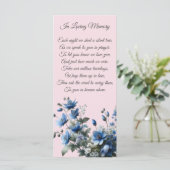 Carte de prière commémorative rose bleue florale (Debout devant)