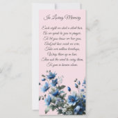 Carte de prière commémorative rose bleue florale (Devant)