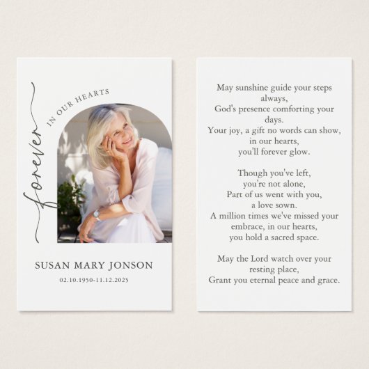 Carte de prière commémorative simple Arch Photo Fu (Devant & derrière)