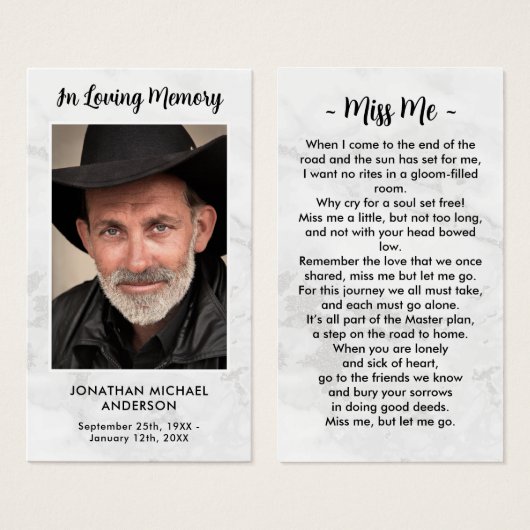 Carte de prière commémorative simple en marbre (Devant & derrière)