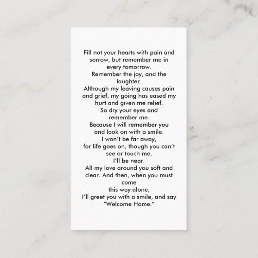 Carte de prière commémorative simple et moderne (Dos)