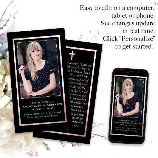 Carte de prière commémorative simple Gold Frame