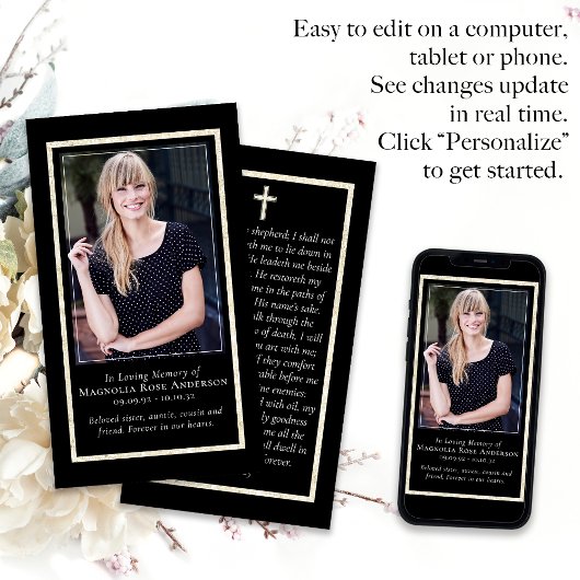 Carte de prière commémorative simple Gold Frame