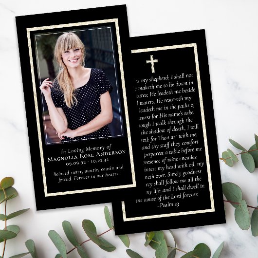 Carte de prière commémorative simple Gold Frame