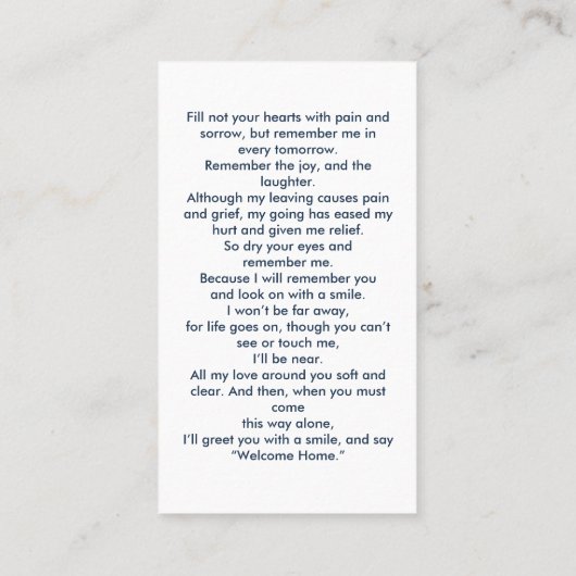 Carte de prière commémorative simple photo (Dos)