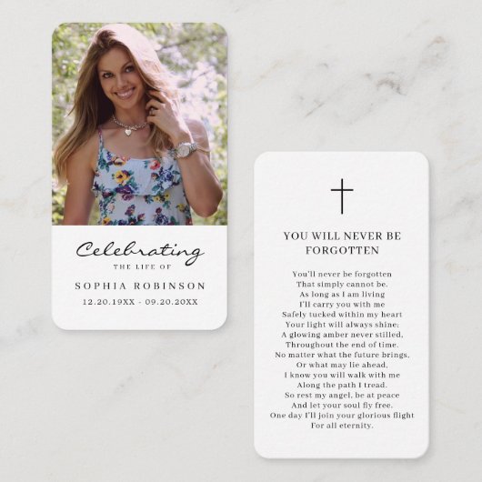 Carte de prière commémorative simple photo (Devant / Derrière)