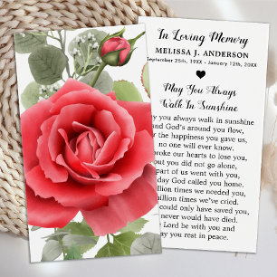 Carte de prière commémorative simple Red Rose