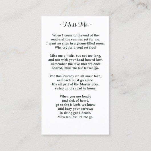 Carte de prière commémorative Sunflower Eucalyptus (Dos)