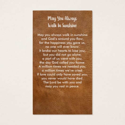 Carte de prière commémorative Sympathy Leather Fun (Dos)