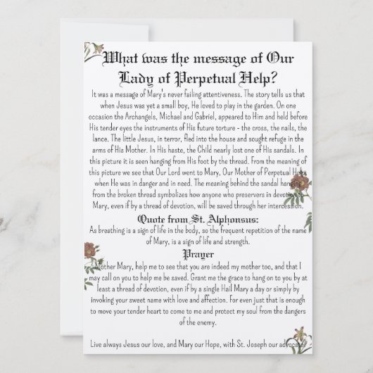 Carte de prière d'aide perpétuelle (Dos)