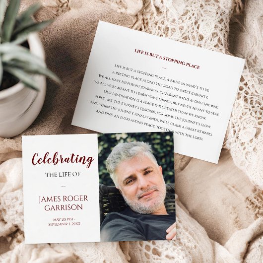 Carte de prière Dark RedCelebration of Life avec p