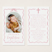 Carte de prière de baptême avec ruban rose et phot (Devant & derrière)