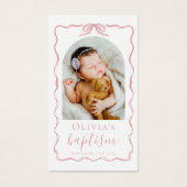 Carte de prière de baptême avec ruban rose et phot (Devant)