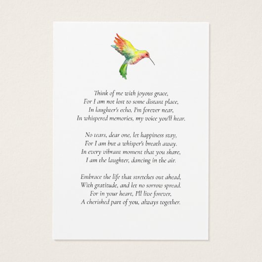 Carte de prière de colibri (Dos)