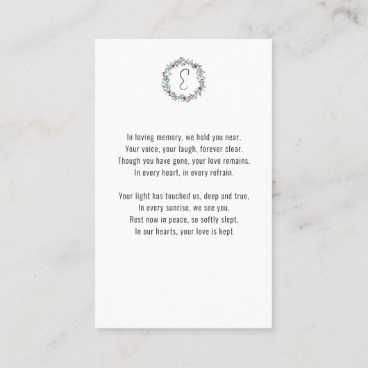 Carte de prière de commémoration funéraire (Dos)