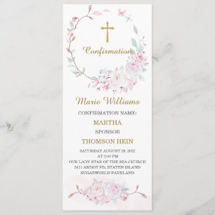 Carte de prière de confirmation rose personnalisée