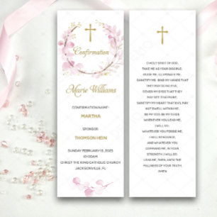 Carte de prière de confirmation rose personnalisée
