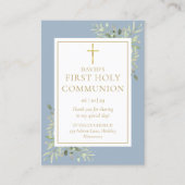 Carte de prière de la première communion bleue ver (Devant)