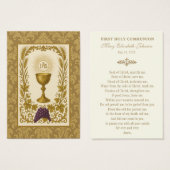 Carte de prière de la première communion Chalice e (Devant & derrière)