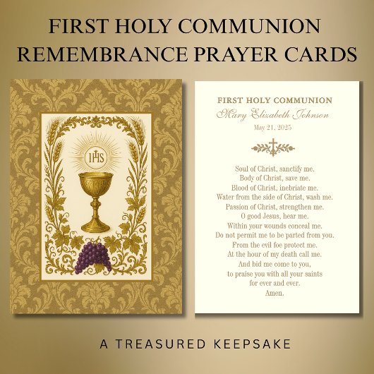 Carte de prière de la première communion Chalice e