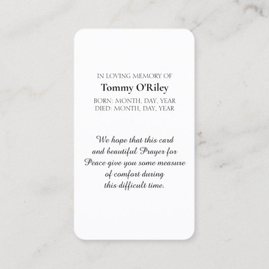 Carte de prière de la Saint François d'Assise (Dos)