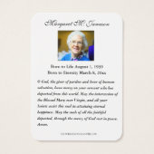 Carte de prière de la Sainte Famille du Mémorial c (Dos)