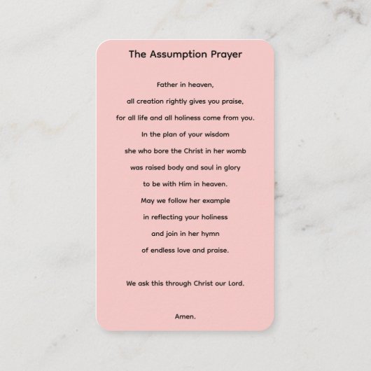 Carte de prière de la Vierge Marie (Dos)