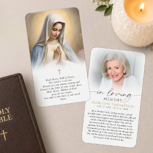 Carte de prière de la Vierge Marie à mémoire relig