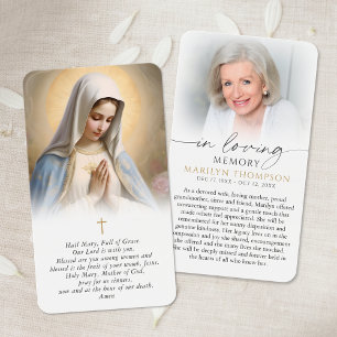 Carte de prière de la Vierge Marie à mémoire relig