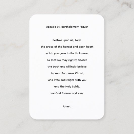 Carte de prière de l'apôtre saint Barthélemy (Dos)