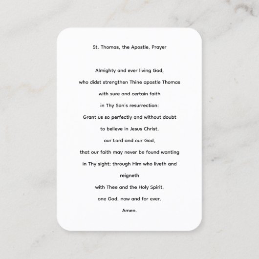 Carte de prière de l'Apôtre Saint Thomas (Dos)