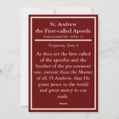 Carte de prière de l'icône Saint-André-l'Apôtre (Dos)