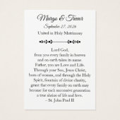 Carte de prière de mariage catholique (Dos)